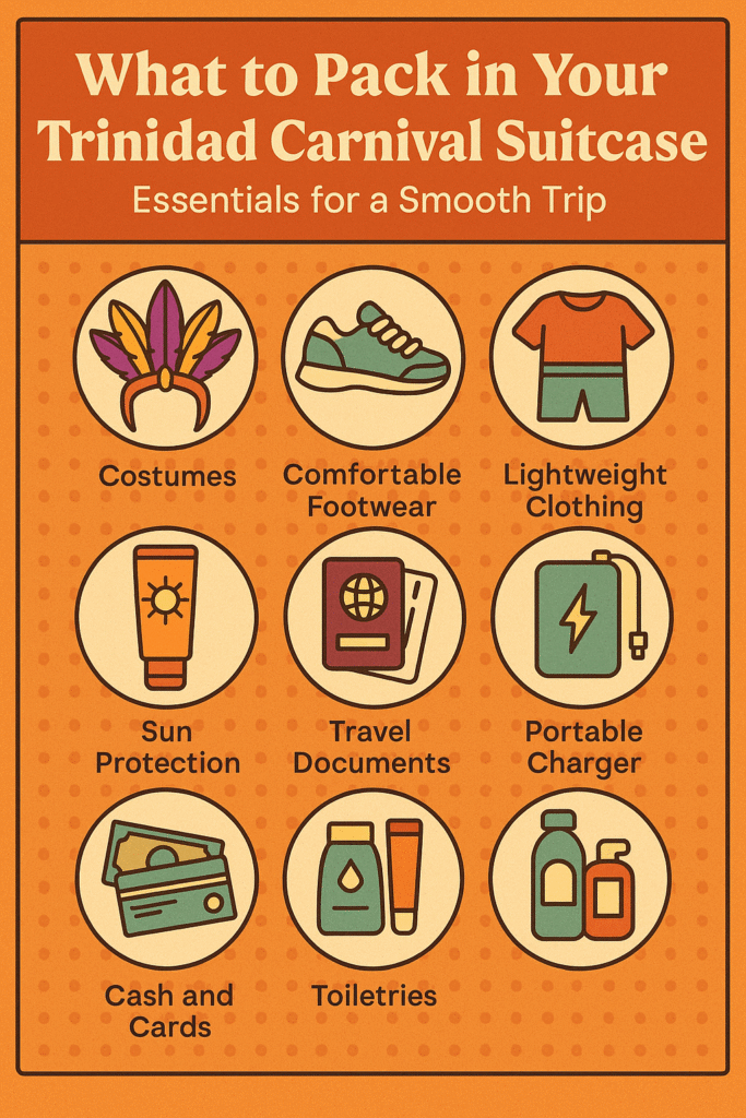 What to Pack in Your Trinidad Carnival Suitcase - Essentials for a Smooth Trip - Infographic